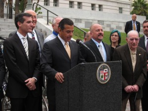 Councilman Garcetti (now Mayor), Mayor Villaragosa, Councilman Ed Reyes, LACBC's Jennifer Klausner and Alex Baum